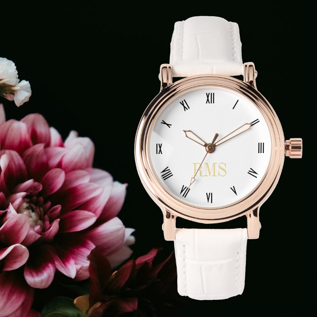 Damen Chic Stilvoll Elegante Rose Mit Monogramm Armbanduhr (Womens Chic Stylish Elegant Rose Gold Monogrammed Watch)