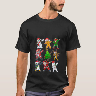 Damen Dabbing Weihnachtsbaum Lichter Santa Hut Ren T-Shirt