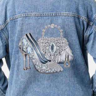 Damen-Denimjacke mit Diamant-High-Heel-Schuh Jeansjacke
