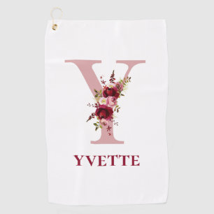 Damen Erröten Rosa Florale Anfangsbuchstabe Y und  Golfhandtuch