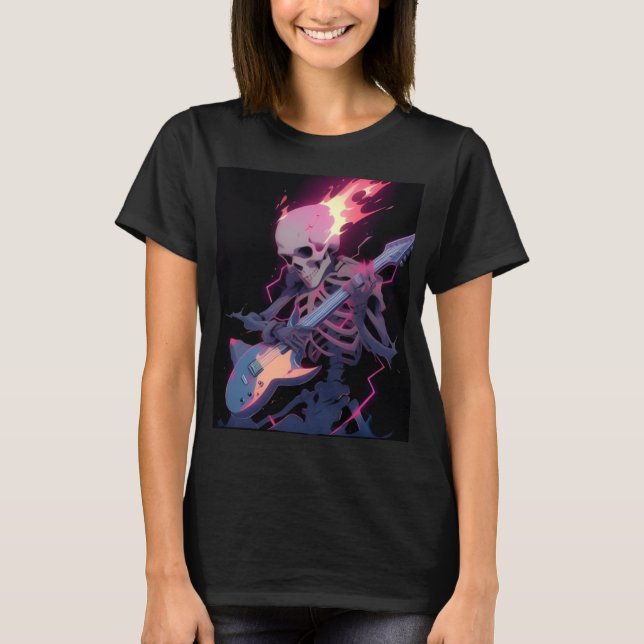 Damen Flammender Rock Skelett T-Shirt (Vorderseite)