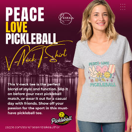 Damen-Frieden-Liebe-Pickleball-V-Ausschnitt-T-Shir T-Shirt