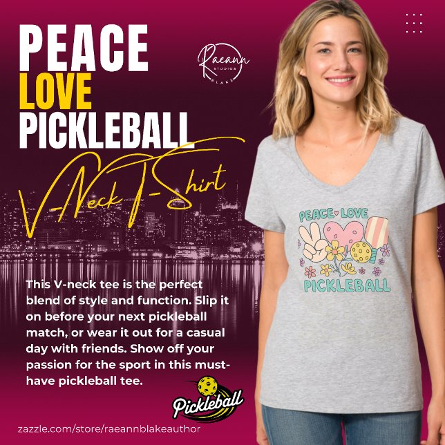 Damen-Frieden-Liebe-Pickleball-V-Ausschnitt T-Shir T-Shirt (Von Creator hochgeladen)
