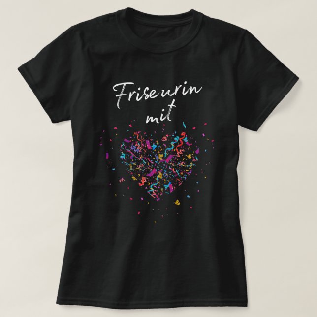 Damen-Frisör mit Friseur für das Herz Salon Ba T-Shirt (Design vorne)