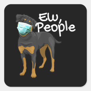 Damen Funny Dog mit einem Maskensymbol - Rottweile Quadratischer Aufkleber