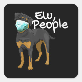Damen Funny Dog mit einem Maskensymbol - Rottweile Quadratischer Aufkleber