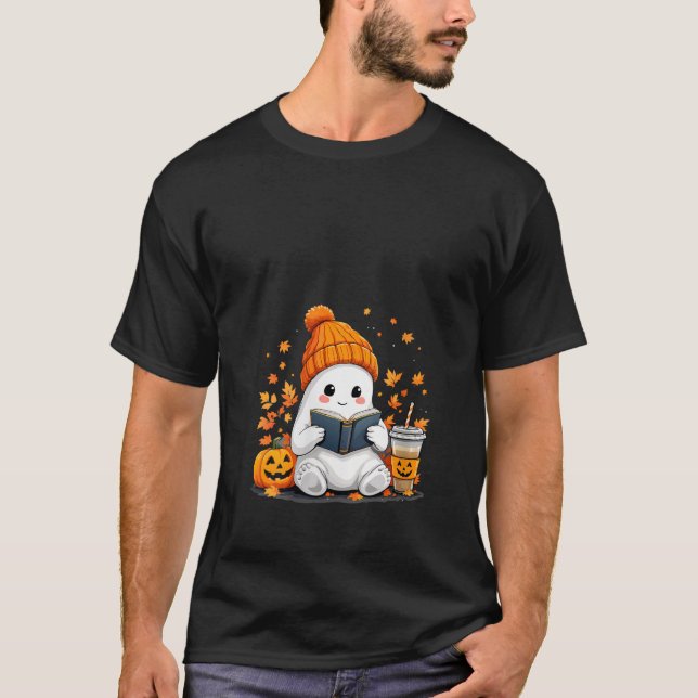 Damen-Ghost-Lesebuch mit Herbstlauben Hallowe T-Shirt (Vorderseite)