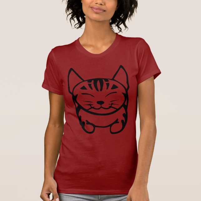 Damen-glücklicher Katzen-T - Shirt (schwarzer (Vorderseite)
