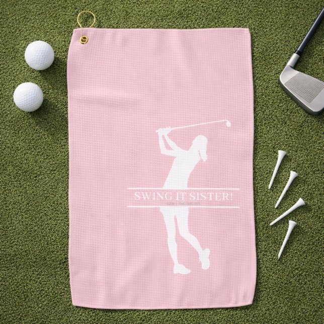 Damen-Golf-Silhouette personalisierte Monogramm-St Golfhandtuch (Personalize with initials, city and state.  Edit caption too, if you wish.)