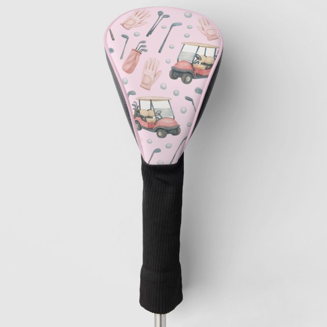 Damen Golfcart Muster in Hellrosa  Golf Headcover (Vorderseite)