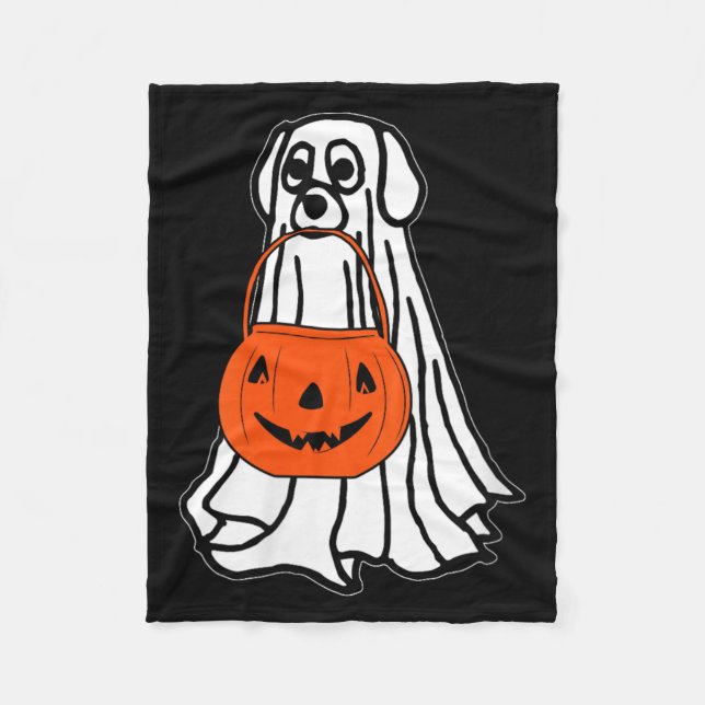 Damen Halloween-Geist-Hund V-Ausschnitt Fleecedecke (Vorderseite)