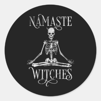 Damen Halloween Yoga Skelett Namaste mit Vintagesc Runder Aufkleber