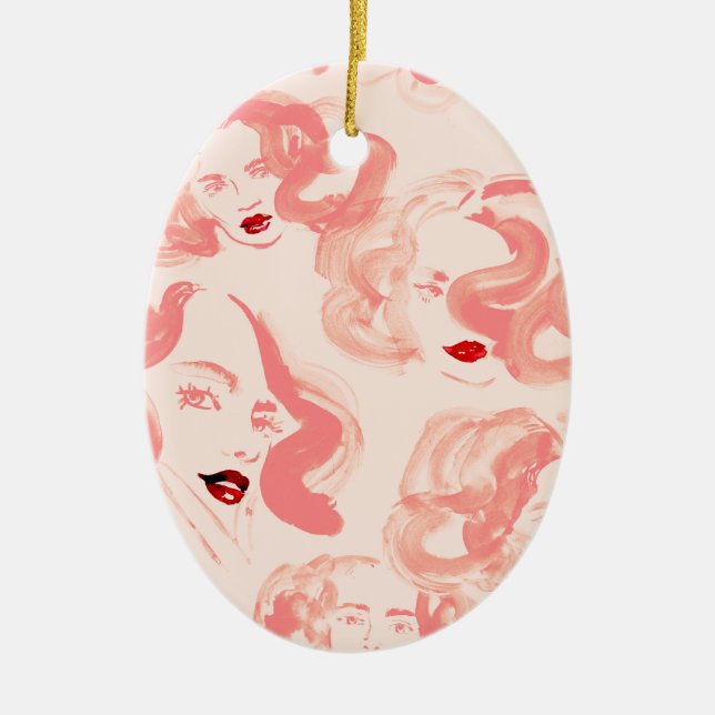 Damen in Rose Keramik Ornament (Vorne)