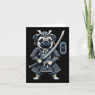 Damen Japanisch Samurai Dog Tattoo, Mops Dog Kawai Karte