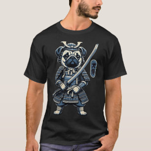 Damen Japanisch Samurai Dog Tattoo, Mops Dog Kawai T-Shirt