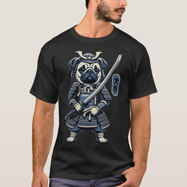 Damen Japanisch Samurai Dog Tattoo, Mops Dog Kawai T-Shirt (Vorderseite)