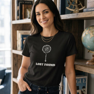 Damen Kompass Pfeil Lost Found Grafik Schwarz T-Shirt