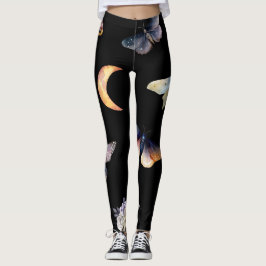 Damen-Kristalle & Motten Schwarz Mode-Leggings Leggings