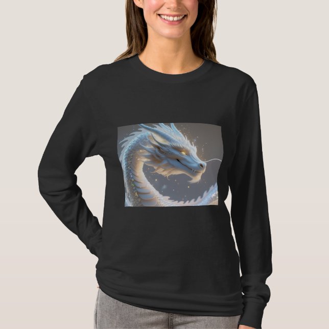 Damen Langarm weißer Drache Shirt (Vorderseite)