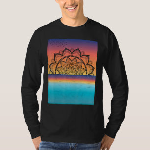 Damen Mandala Vintage Grafik Sonnenuntergang Lotus T-Shirt