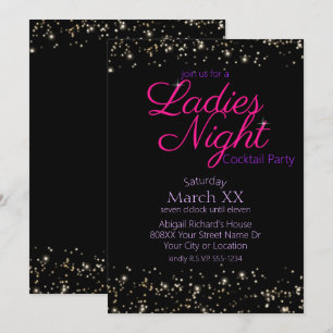 Damen Nacht Neon Rosa Schild Cocktailparty Einladung