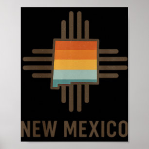 Damen New Mexico Zia Symbol Retro Sonnenuntergang Poster