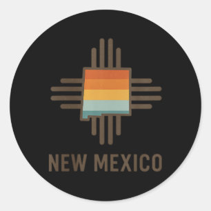 Damen New Mexico Zia Symbol Retro Sonnenuntergang Runder Aufkleber