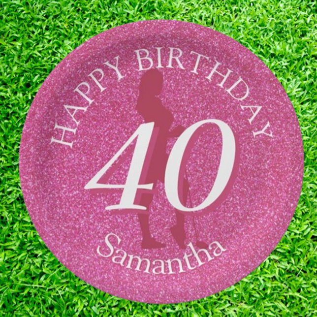 DAMEN PINK GLITTER GROSSER GEBURTSTAG PAPPTELLER (Celebrate in style with our pink glitter birthday golf gift! Perfect for the fun-loving golfer,)