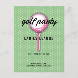 Damen Pink Golf Party Design Einladungspostkarte