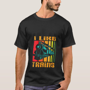 Damen Retro I mögen Züge Modellbahn Lokomotive T-Shirt