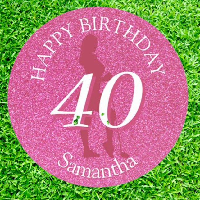 DAMEN ROSA GLITZER GROSSER GEBURTSTAG RUNDER PAPPUNTERSETZER (Surprise the golfer in your life with a unique pink glitter coaster!)