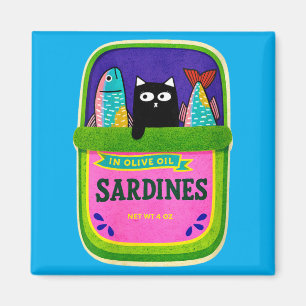 Damen Sardinen Dosenfisch Retro-Grafik Sommer Magnet