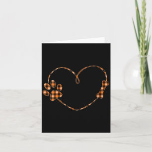 Damen Schwarz Orange Kariert Hundepfote Herz Knoch Karte
