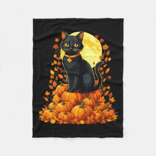 Damen schwarze Katze Kürbis Halloween Herbst Fleecedecke