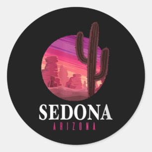 Damen Sedona Arizona Kaktus Sonnenuntergang Wüste  Runder Aufkleber