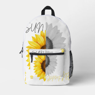 Damen-Sonnenblumen-Print-V-Ausschnitt-T-Shirt Bedruckter Rucksack