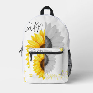 Damen-Sonnenblumen-Print-V-Ausschnitt-T-Shirt | Bedruckter Rucksack