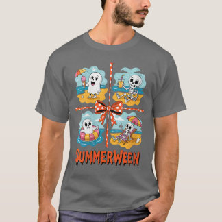 Damen Summerween-Skelett-Geister-Strandparty Hallo T-Shirt