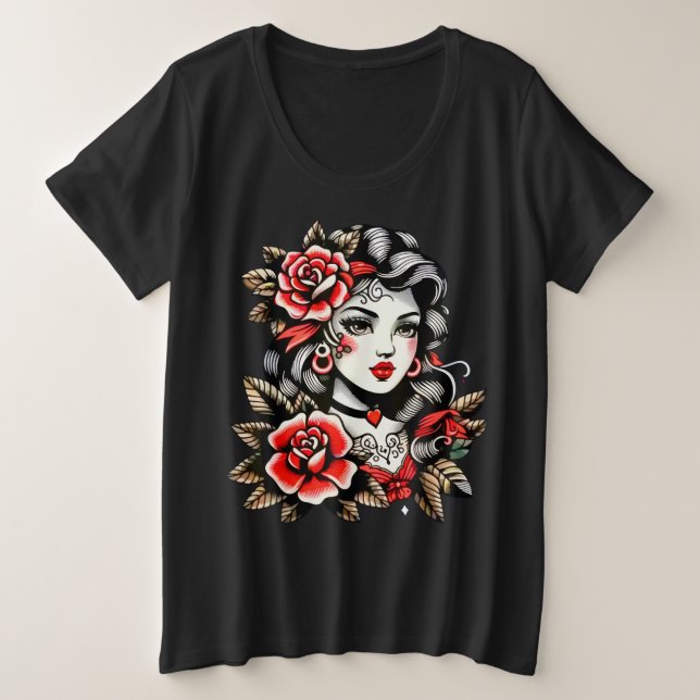 Damen T-Shirt in Übergröße mit Rosen für Frauen (Design vorne)