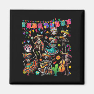 Damen Tanzgruppe Blumenskelette Mexican Dia Magnet