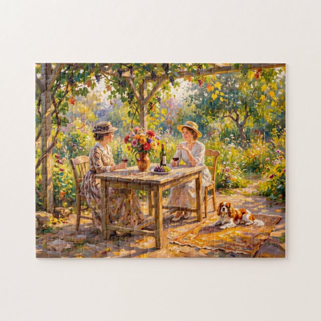 Damen teilen Wein unter einer Gartengarage Puzzle (Horizontal)