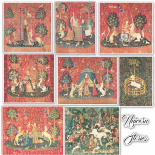 DAMEN-UND EINHORN-GESCHICHTEN, Tiere, rotes grüne Aufkleber