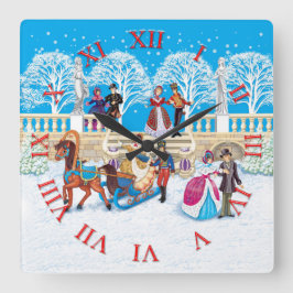 Damen und Herren, die durch den Park spazieren Quadratische Wanduhr