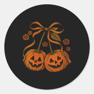 Damen Vintage-Kürbis-Kirschen-Coque-Bogen-Herbst  Runder Aufkleber