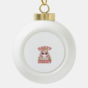 Damen Vintage Ostern Honey Bunny Blumen Hase L Keramik Kugel-Ornament