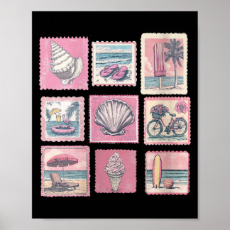 Damen Vintage Rosa Küstenstrand Sommerurlaub Poster