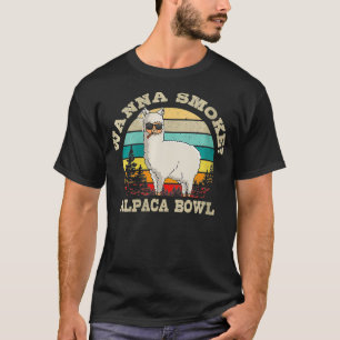 Damen Wanna Smoke Alpaka Bowl Llama Weed Pot Retro T-Shirt