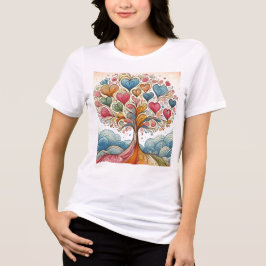 Damen weißer T - Shirt mit Herzbaum.