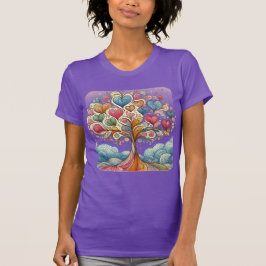 Damen weißer T - Shirt mit Herzbaum. Tri-Blen
