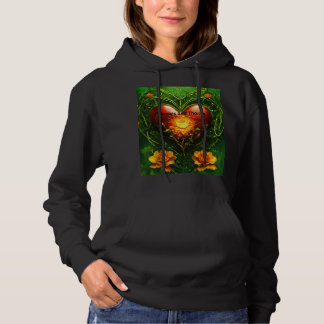 Damenbasisches Hooded Sweatshirt - Feuriges Herz m